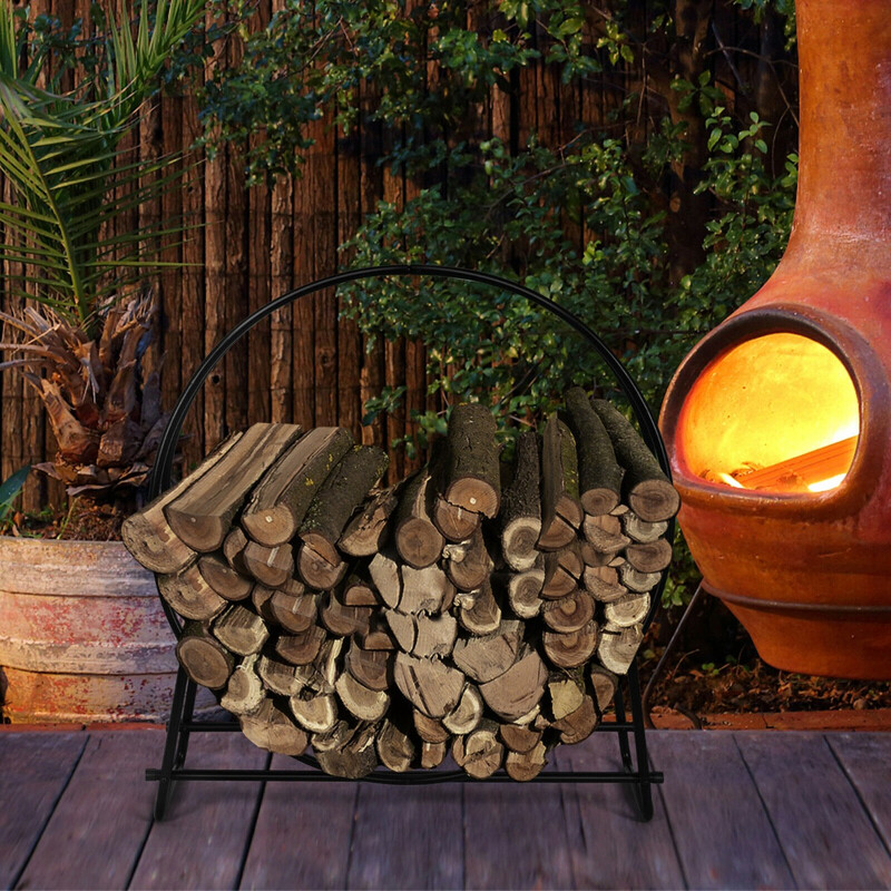 Vedställ i metall för inomhus- och utomhusbruk, svart, enkel montering, 95x33x104 cm