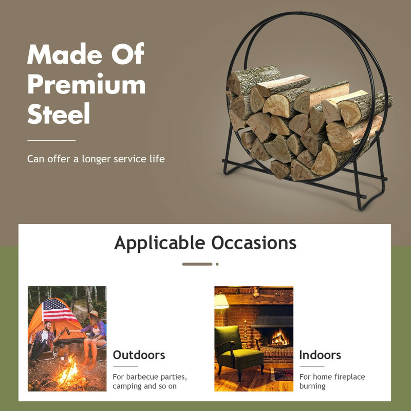 Vedställ i metall för inomhus- och utomhusbruk, svart, enkel montering, 95x33x104 cm