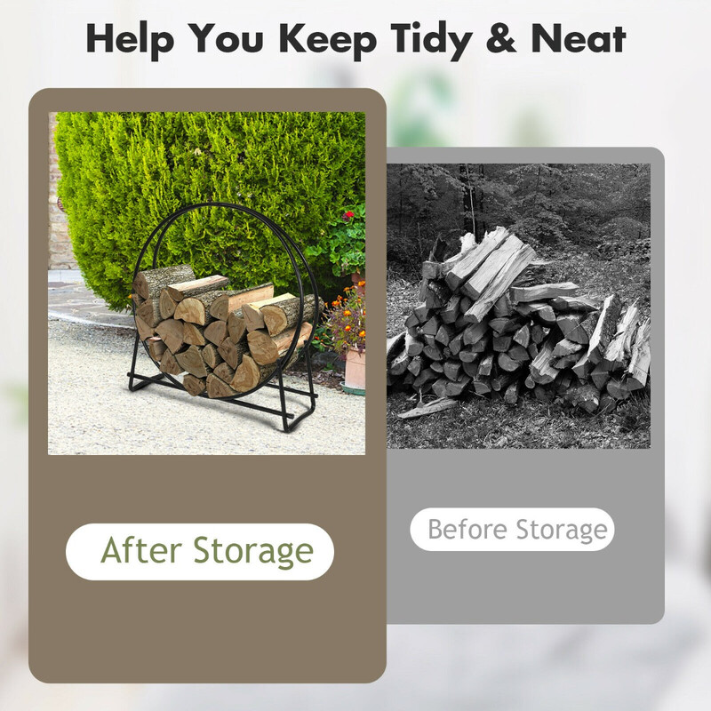 Vedställ i metall för inomhus- och utomhusbruk, svart, enkel montering, 95x33x104 cm