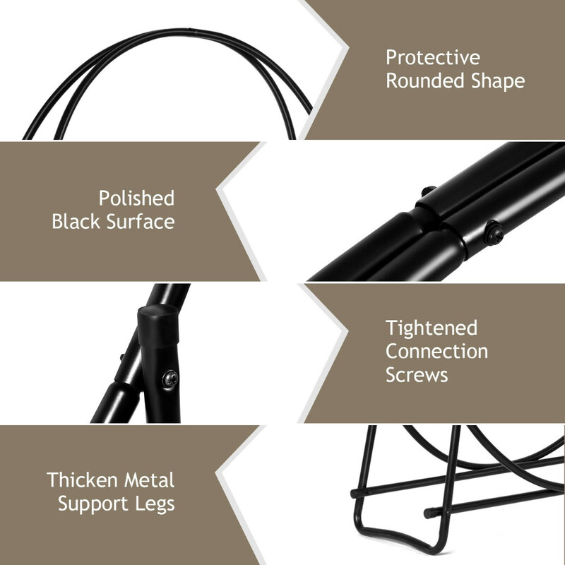 Vedställ i metall för inomhus- och utomhusbruk, svart, enkel montering, 95x33x104 cm