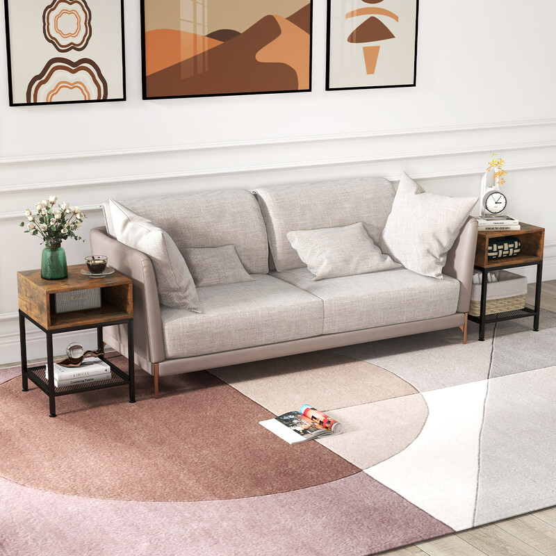 Sidobord med förvaringsfack och metallgallerhylla i lantlig design 40 x 40 x 57,5 cm