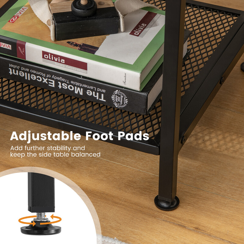 Sidobord med förvaringsfack och metallgallerhylla i lantlig design 40 x 40 x 57,5 cm