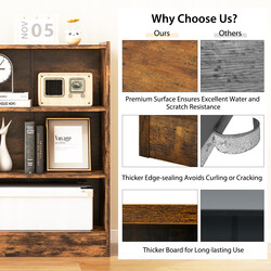 3-vånings bokhylla med justerbara hyllor i rustik brun, 50 x 30 x 75 cm