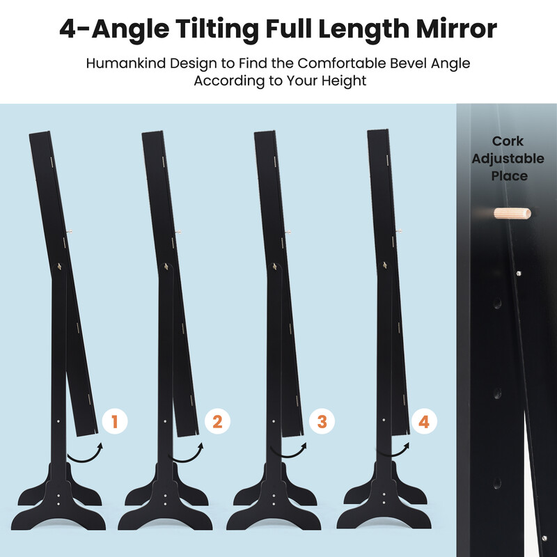 Stående smyckesskåp med spegel och lås i svart för säker förvaring