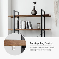 Industriell brun hylla med 5 plan för böcker och växter 120 x 28 x 178 cm