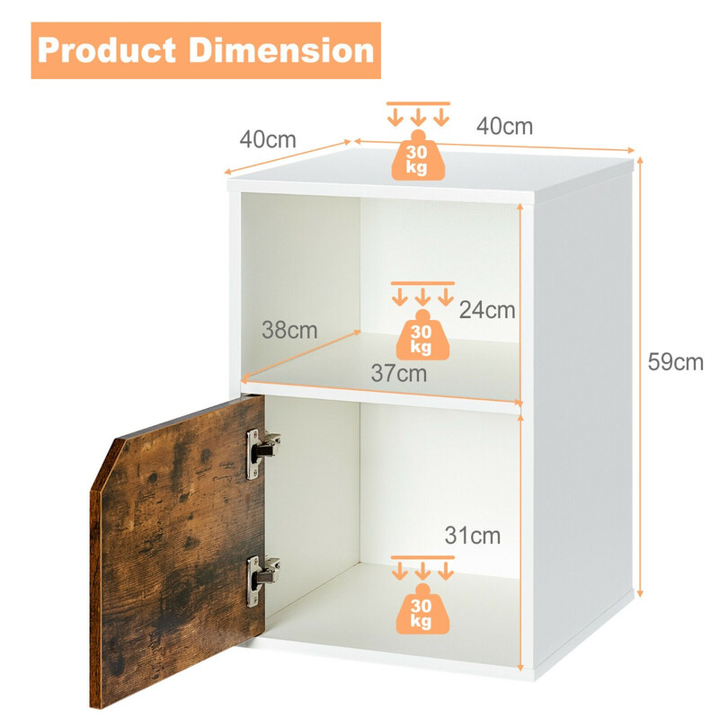 2-pack sängbord i trä med öppen hylla och skåp, vit, 3 nivåer