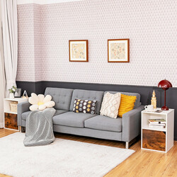 2-pack sängbord i trä med öppen hylla och skåp, vit, 3 nivåer