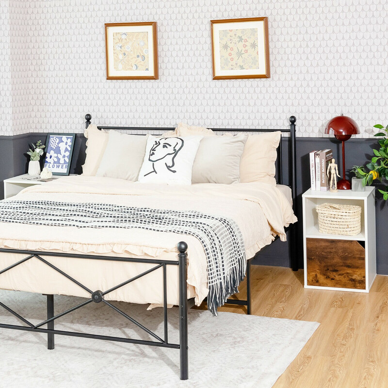 2-pack sängbord i trä med öppen hylla och skåp, vit, 3 nivåer