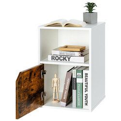 2-pack sängbord i trä med öppen hylla och skåp, vit, 3 nivåer