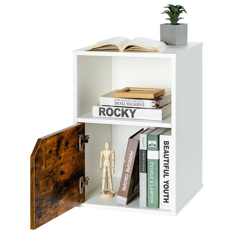 2-pack sängbord i trä med öppen hylla och skåp, vit, 3 nivåer