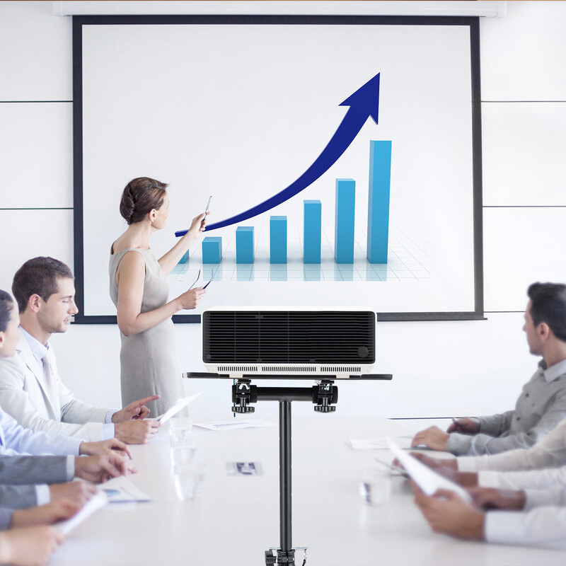 Projektorstativ med 180° justerbar bricka för mångsidig användning, svart metallkonstruktion