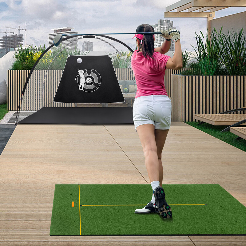 Golfträningsmatta med gummipeggar och riktpinnar för inomhus- och utomhusbruk 152 x 92 cm