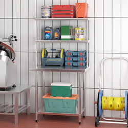 Tvåvåningshylla i rostfritt stål med justerbar hylla för kök och verkstad