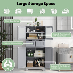 Badrumsskåp med glasdörrar, lådor och justerbara hyllor i grått