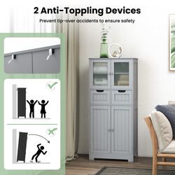 Badrumsskåp med glasdörrar, lådor och justerbara hyllor i grått