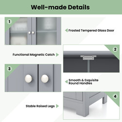 Badrumsskåp med glasdörrar, lådor och justerbara hyllor i grått