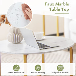 3-delad soffbordsserie med metallram i vit och guld för vardagsrum