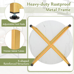 3-delad soffbordsserie med metallram i vit och guld för vardagsrum