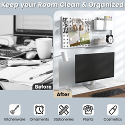 Väggorganisatör med förvaringshylla, behållare, magneter och krokar för effektiv organisering