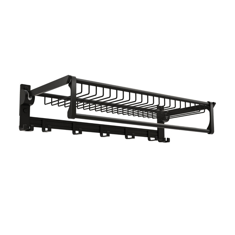 Fällbar handdukshållare med justerbar stång och flyttbara krokar för badrum