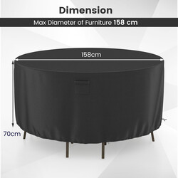 Runt svart överdrag för utemöbler med ventilation och justerbara snören, Ø 158 cm
