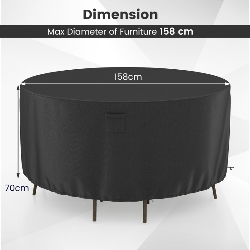 Runt svart överdrag för utemöbler med ventilation och justerbara snören, Ø 158 cm