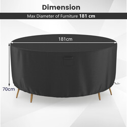 Runt svart möbelskydd för terrass 183 cm med ventilationshål och justerbara dragsnören