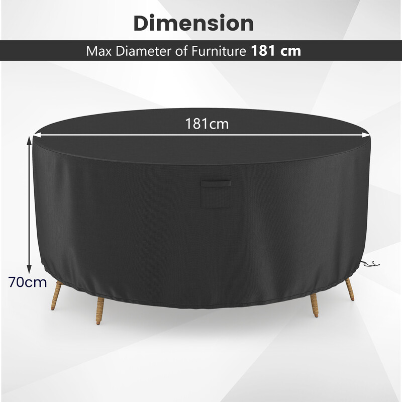 Runt svart möbelskydd för terrass 183 cm med ventilationshål och justerbara dragsnören