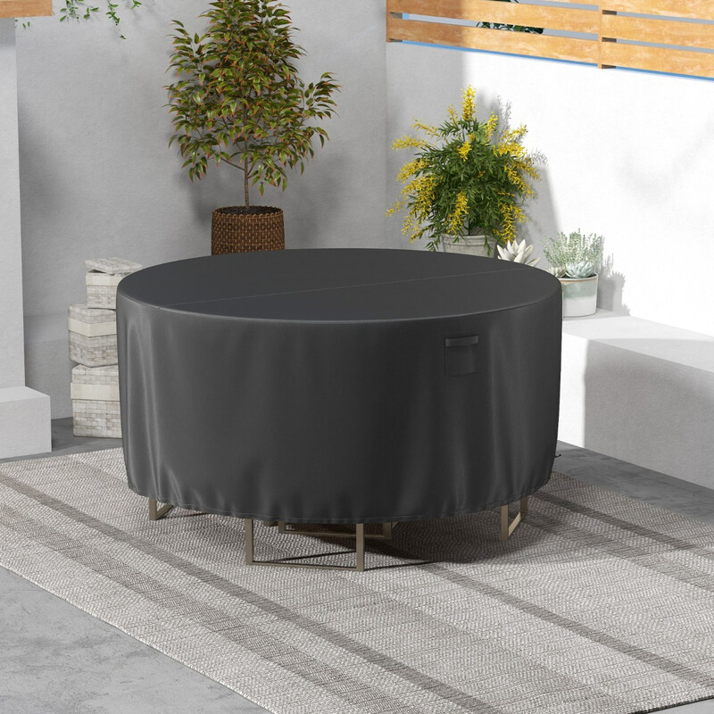 Runt svart möbelskydd för terrass 183 cm med ventilationshål och justerbara dragsnören