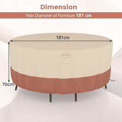 Runt terrassöverdrag 183 cm med ventilationsöppningar, spännen och dragsnören i beige polyestertyg