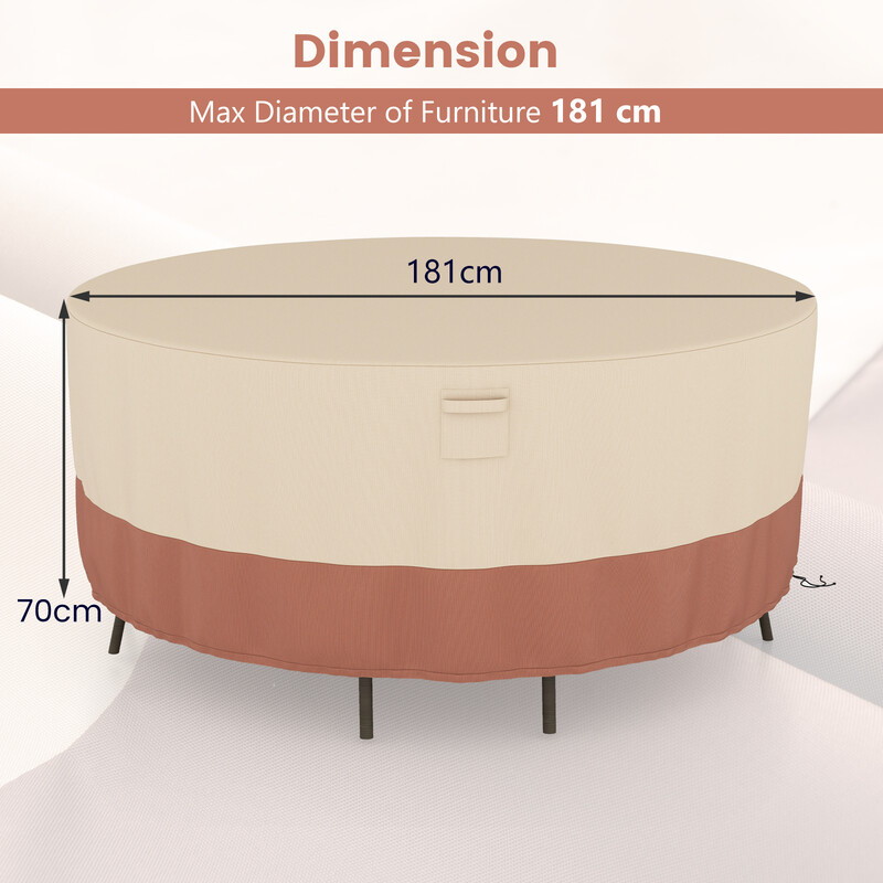 Runt terrassöverdrag 183 cm med ventilationsöppningar, spännen och dragsnören i beige polyestertyg