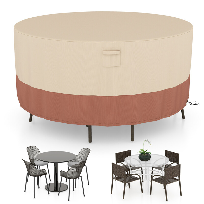 Runt terrassöverdrag 183 cm med ventilationsöppningar, spännen och dragsnören i beige polyestertyg