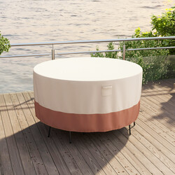 Runt terrassöverdrag 183 cm med ventilationsöppningar, spännen och dragsnören i beige polyestertyg