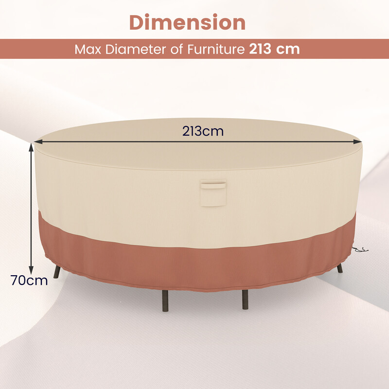 Runt terrassmöbelskydd 213 cm med ventilationsöppningar, spännen och dragsnören i beige