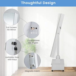 Smyckeskåp med spegel, lådor, hjul och LED-belysning - vit förvaringslösning