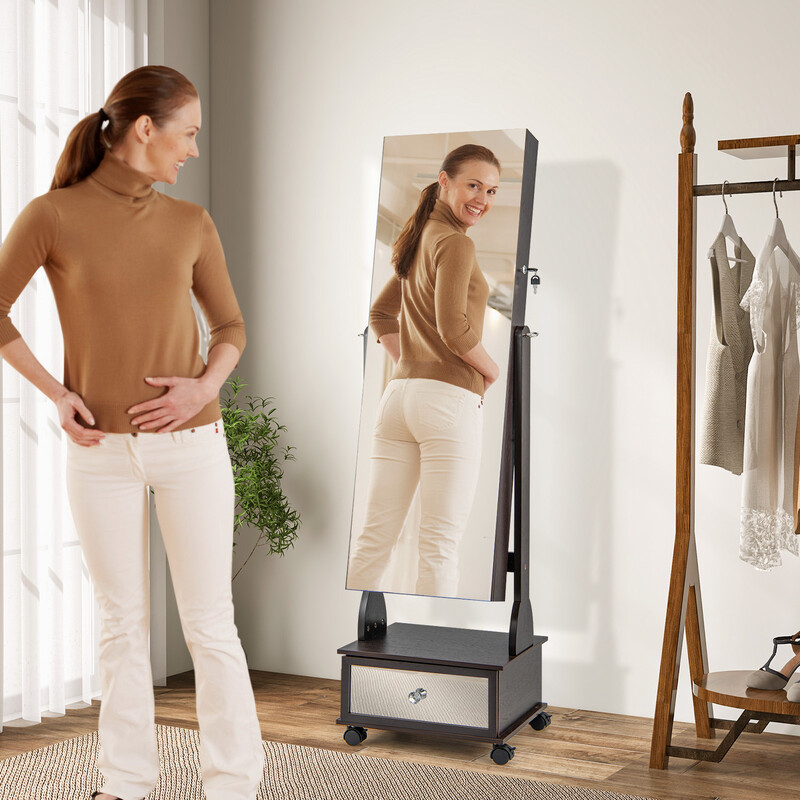 hjul och LED-belysning i brun MDF