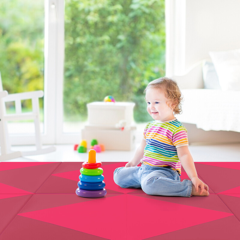 Vikbar rosa träningsmatta för yoga och gymnastik 240 x 117 x 5 cm