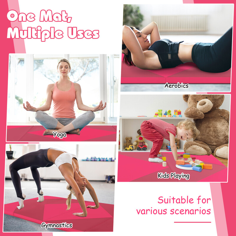 Vikbar rosa träningsmatta för yoga och gymnastik 240 x 117 x 5 cm