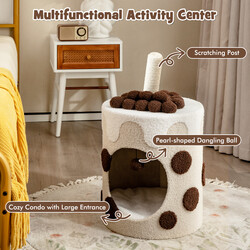 Klätterträd för katter i bubble tea-design med klöspelare och hängande boll beige