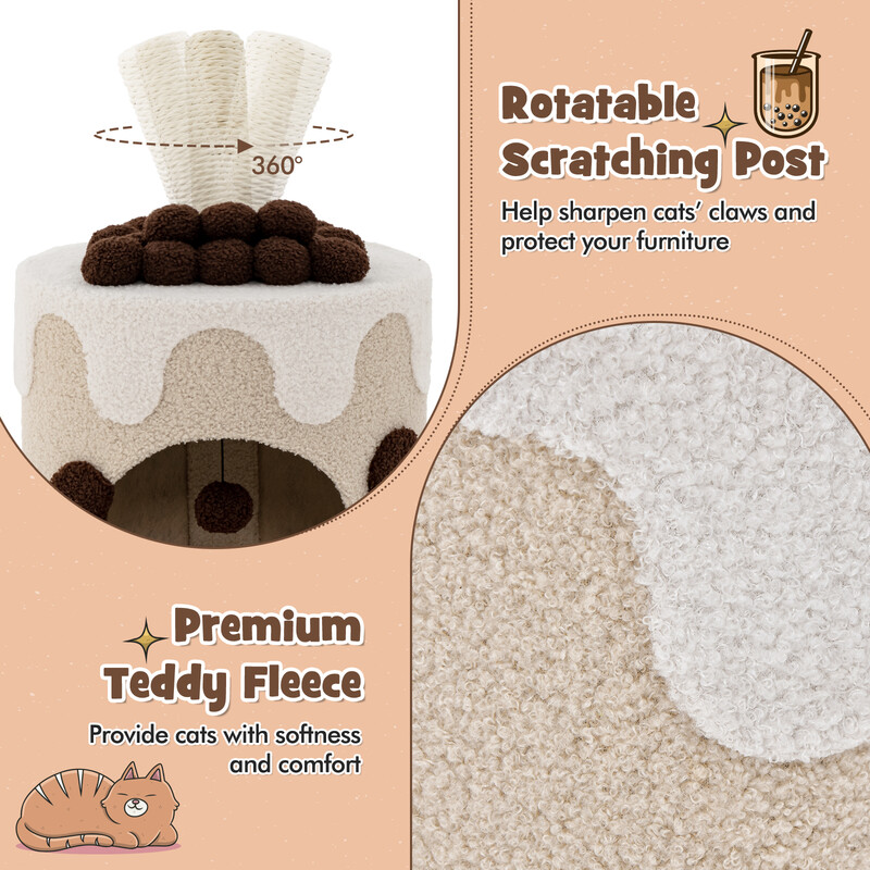 Klätterträd för katter i bubble tea-design med klöspelare och hängande boll beige