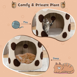 Klätterträd för katter i bubble tea-design med klöspelare och hängande boll beige