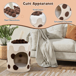 Klätterträd för katter i bubble tea-design med klöspelare och hängande boll beige