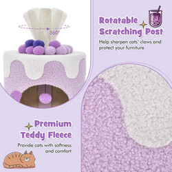 Mjölkte-inspirerat klätterträd för katter med sisalstolpe och hängande bolleksak lila