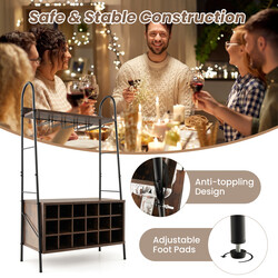 Vinställ för 18 flaskor med 5 glashållare och extra förvaringsutrymme rustik brun