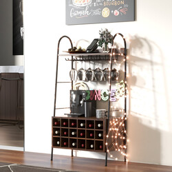 Vinställ för 18 flaskor med 5 glashållare och extra förvaringsutrymme rustik brun