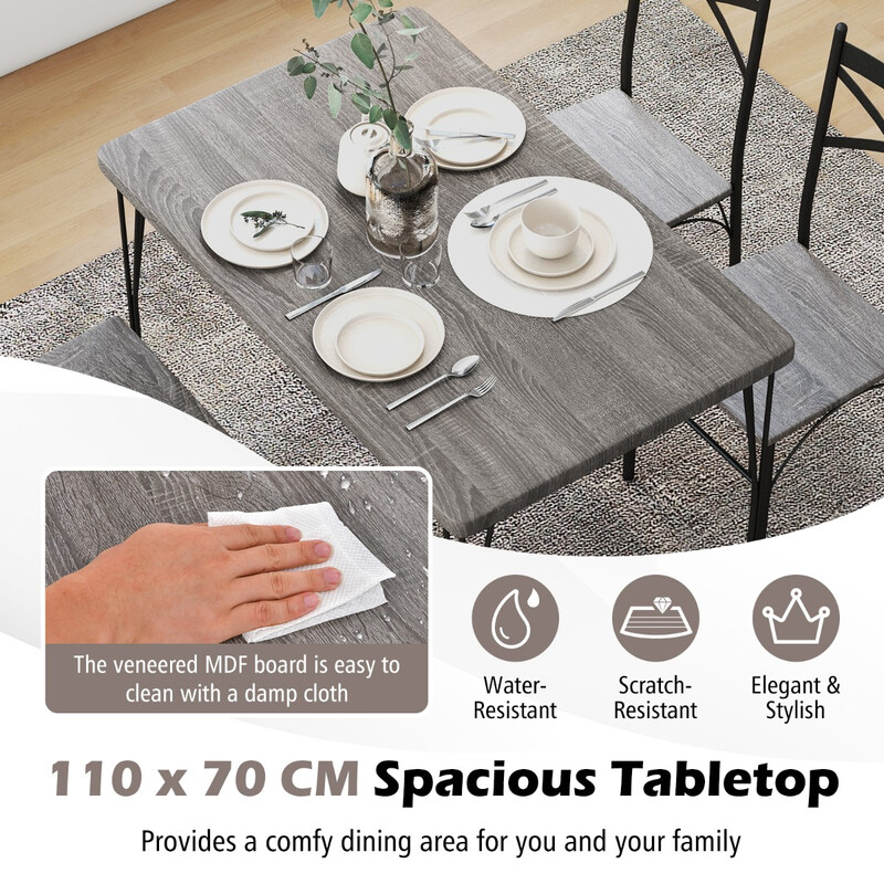 Matgrupp för 4 personer med modernt bord och stolar i grått och svart