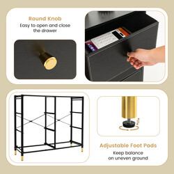 Byrå för sovrum med 6 lådor, hög tygbyrå med metallram, svart 89 x 30 x 76,5 cm