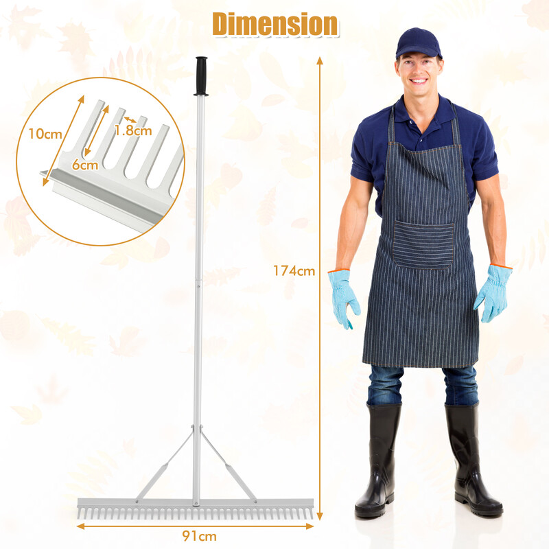 Hållbar aluminiumräfsa med 91 cm brett huvud för trädgårdsarbete och landskapsutformning