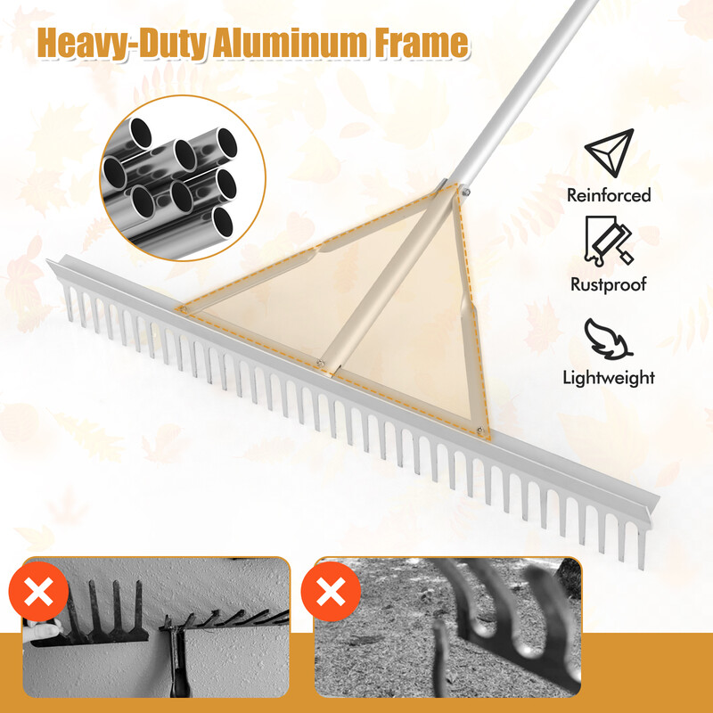 Hållbar aluminiumräfsa med 91 cm brett huvud för trädgårdsarbete och landskapsutformning