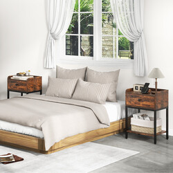 Rustikt brunt sängbord med låda och öppen hylla, 42 x 30 x 60 cm